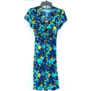 Apt. 9 Twist Front Stretchy Floral Blue and Green Dress